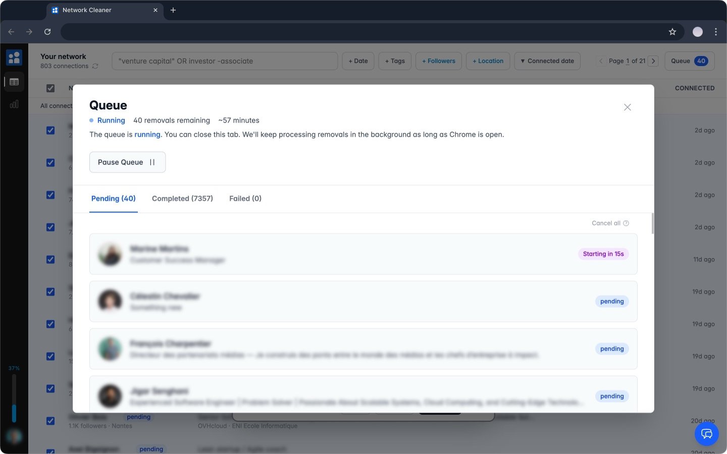 Automated LinkedIn connection removal