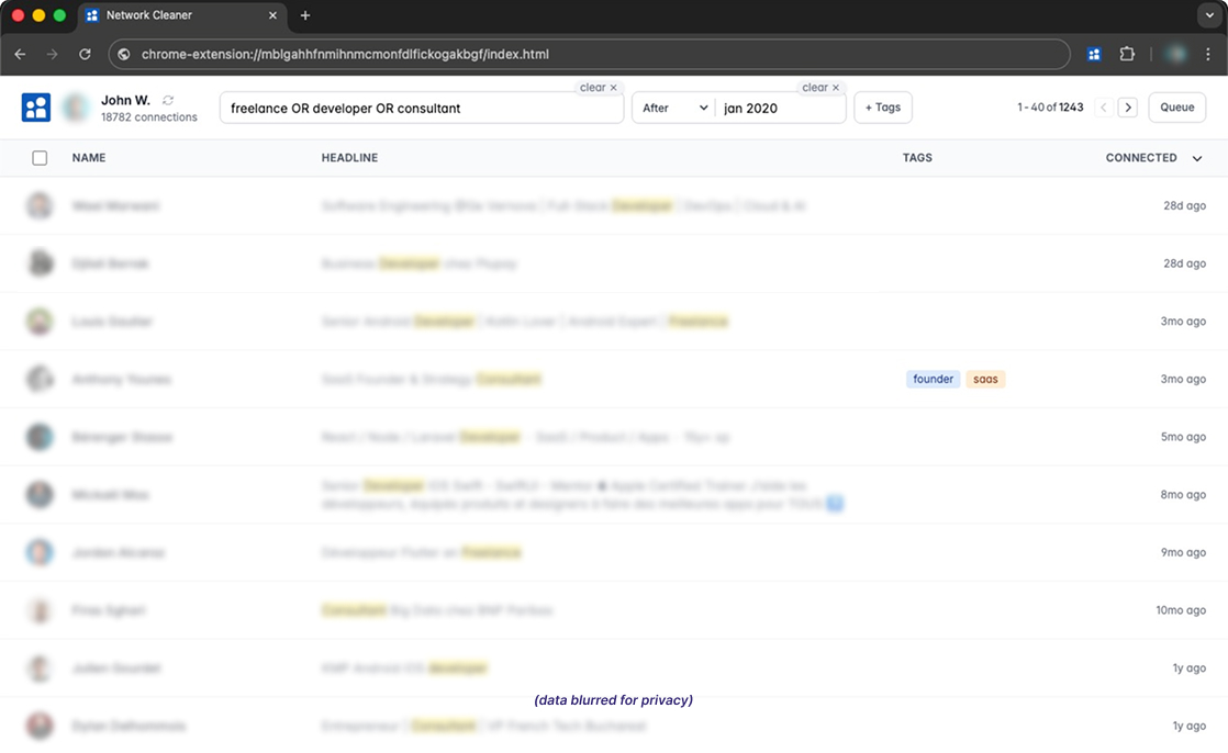Search LinkedIn connections with filters