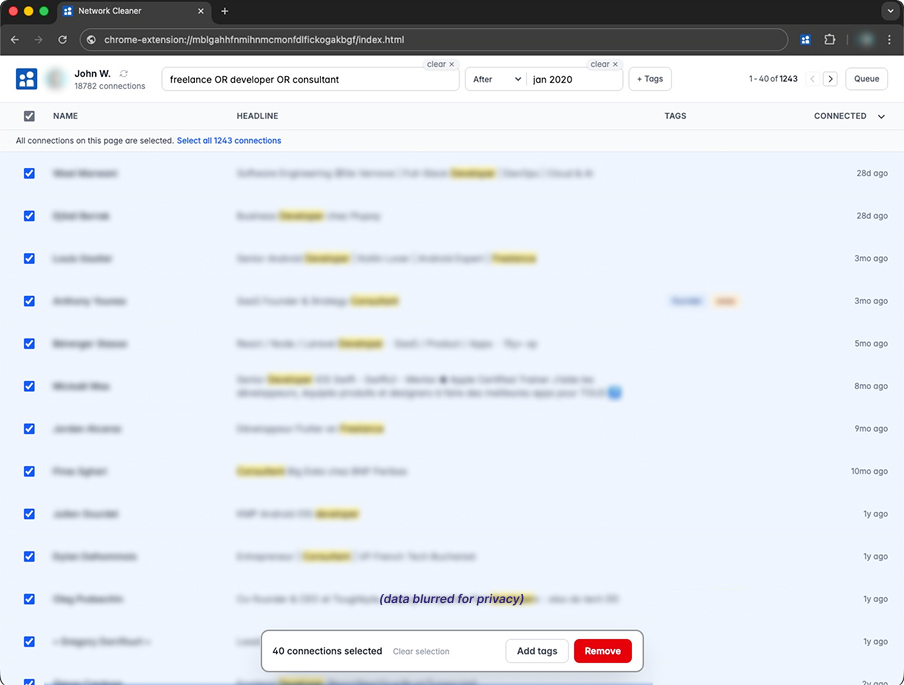 Select multiple LinkedIn connections