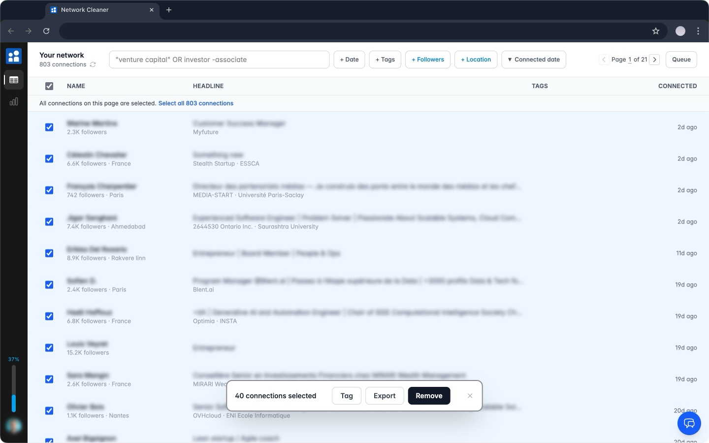 Select multiple LinkedIn connections